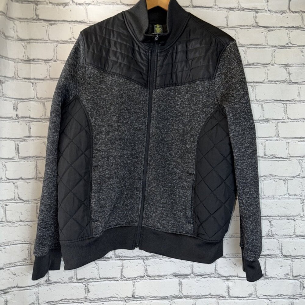 Xersion Full Zip Jacket Womens Size XXL Quilted Sides Black Winter Sweater 2XL